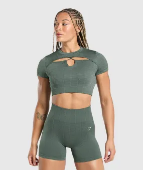 Gymshark Adapt Monogram Seamless Ruched Crop Top - Slate Teal/Cargo Teal