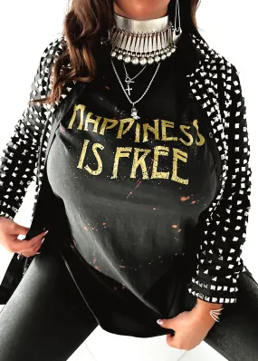 HAPPINESS IS FREE BLEACHED OUT SIDE SLIT TEE