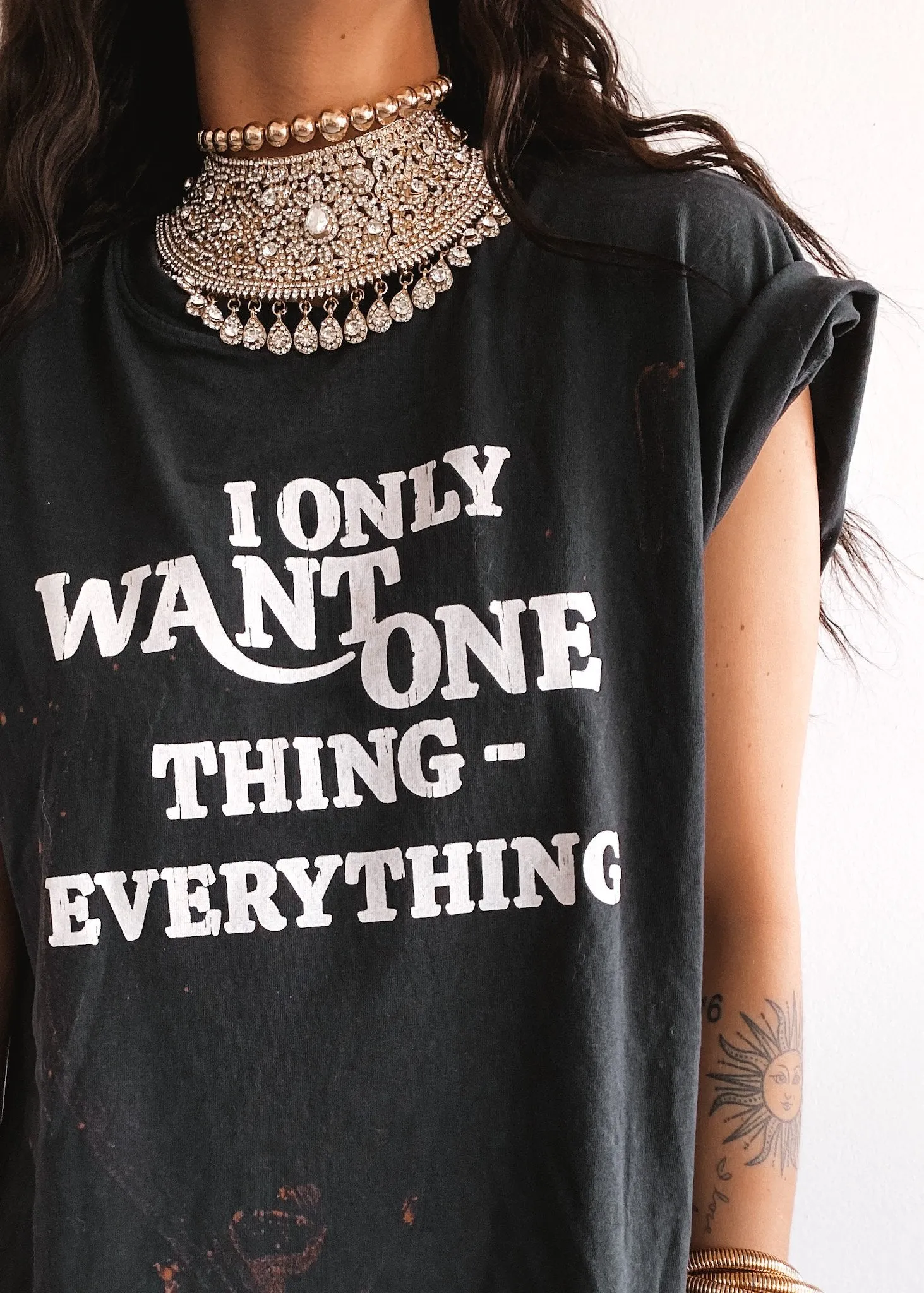 I ONLY WANT ONE THING (EVERYTHING) BLEACHED OUT SIDE SLIT TEE