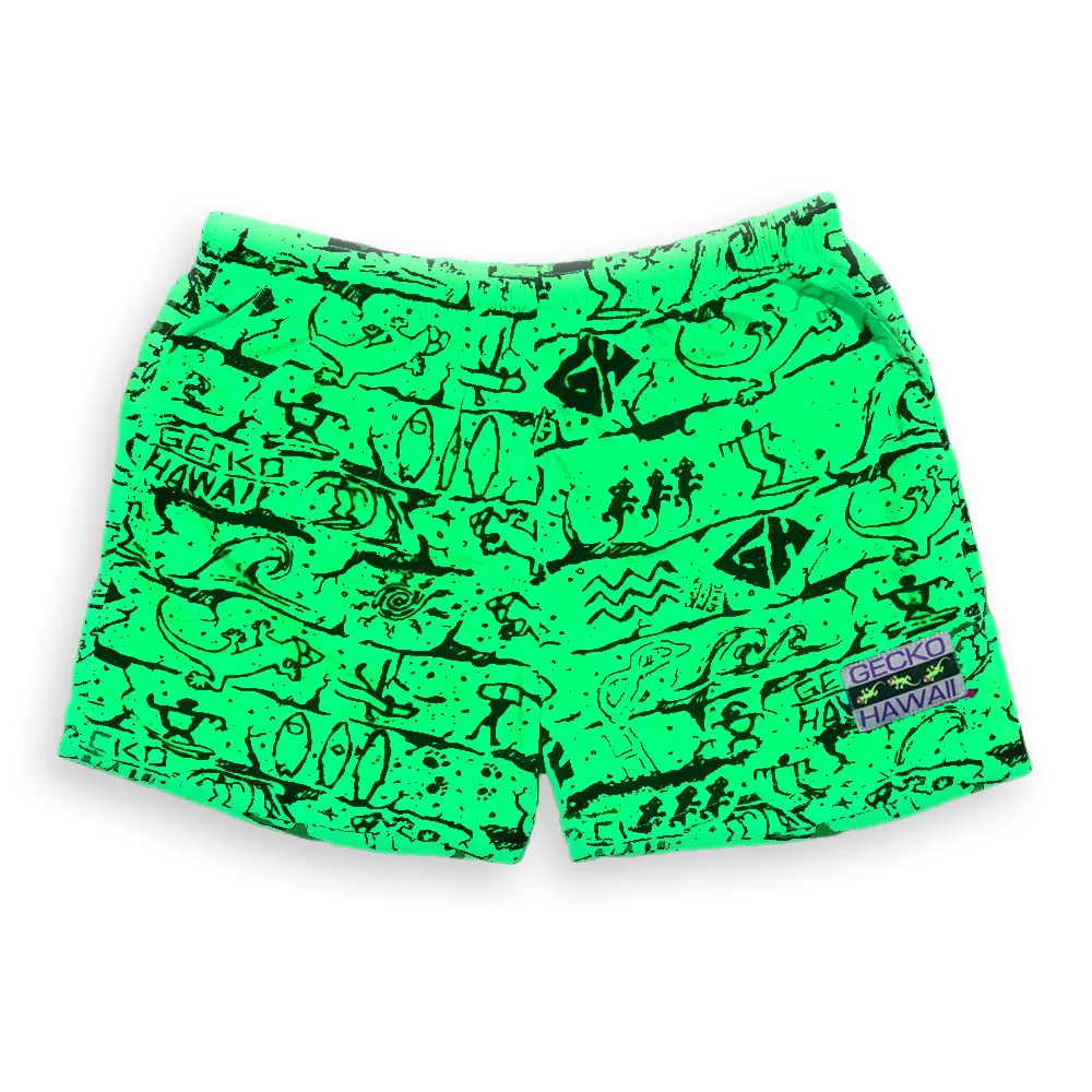 Iconic Gecko Wall Neon Green Volley Shorts