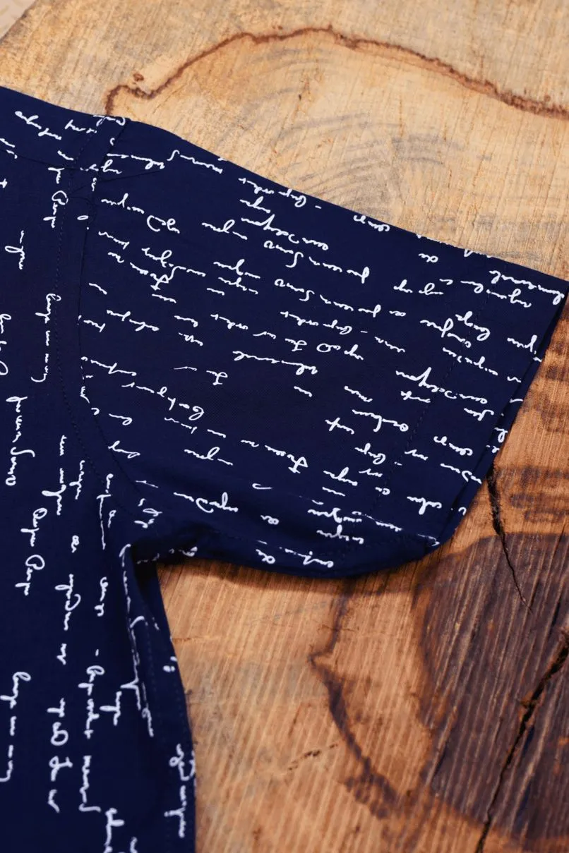 KIDS - Navy Text Print - Half-Stain Proof Shirt