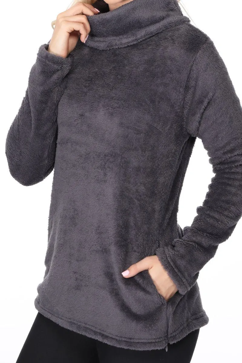 Kristy - Grey Funnel Hoodie w Pockets