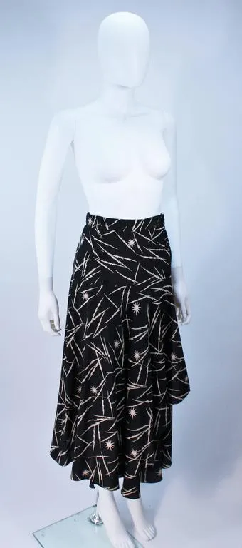 KRIZIA Electrified Black Silk Print Draped Wrap Skirt Size 2-4