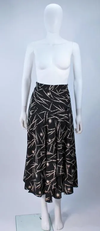 KRIZIA Electrified Black Silk Print Draped Wrap Skirt Size 2-4