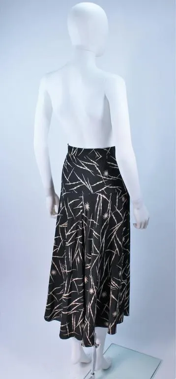 KRIZIA Electrified Black Silk Print Draped Wrap Skirt Size 2-4