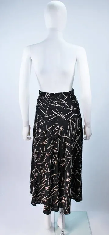 KRIZIA Electrified Black Silk Print Draped Wrap Skirt Size 2-4