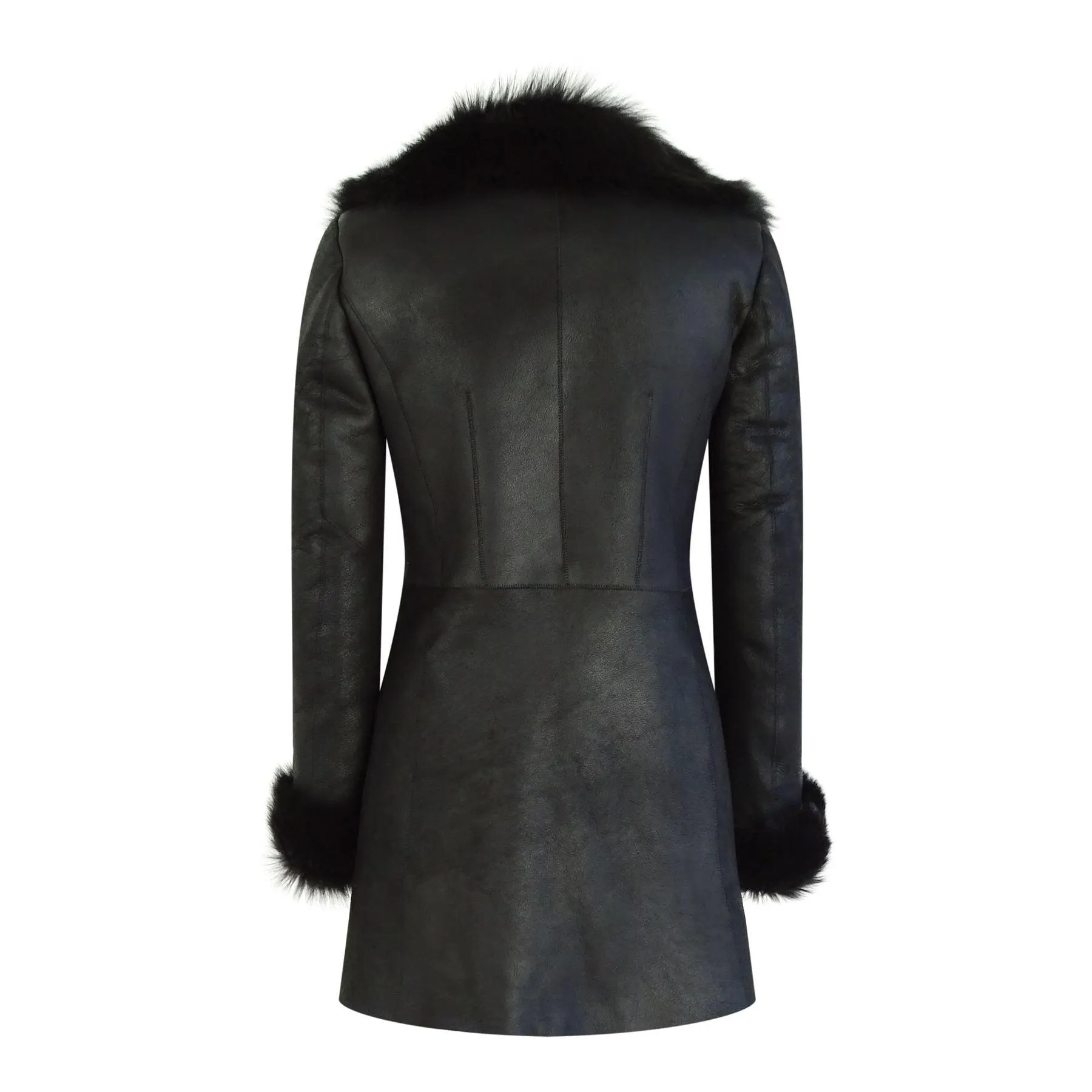 Ladies 3/4 Cross Zip Slim Fit Toscana Genuine Sheepskin Jacket Black Italian Leather