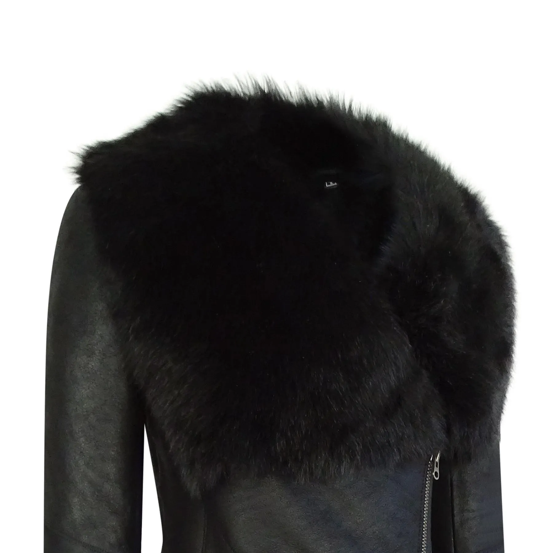 Ladies 3/4 Cross Zip Slim Fit Toscana Genuine Sheepskin Jacket Black Italian Leather