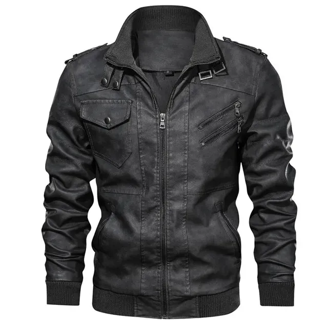 Leather Jackets Men's Casual Cowhide PU Leather Hooded Autumn Winter Coats Warm Vintage Motorcycle Punk Overcoats