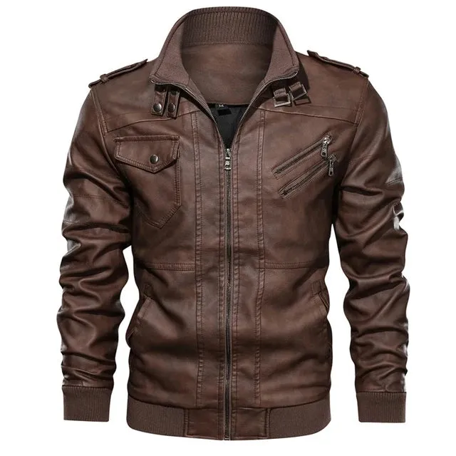 Leather Jackets Men's Casual Cowhide PU Leather Hooded Autumn Winter Coats Warm Vintage Motorcycle Punk Overcoats