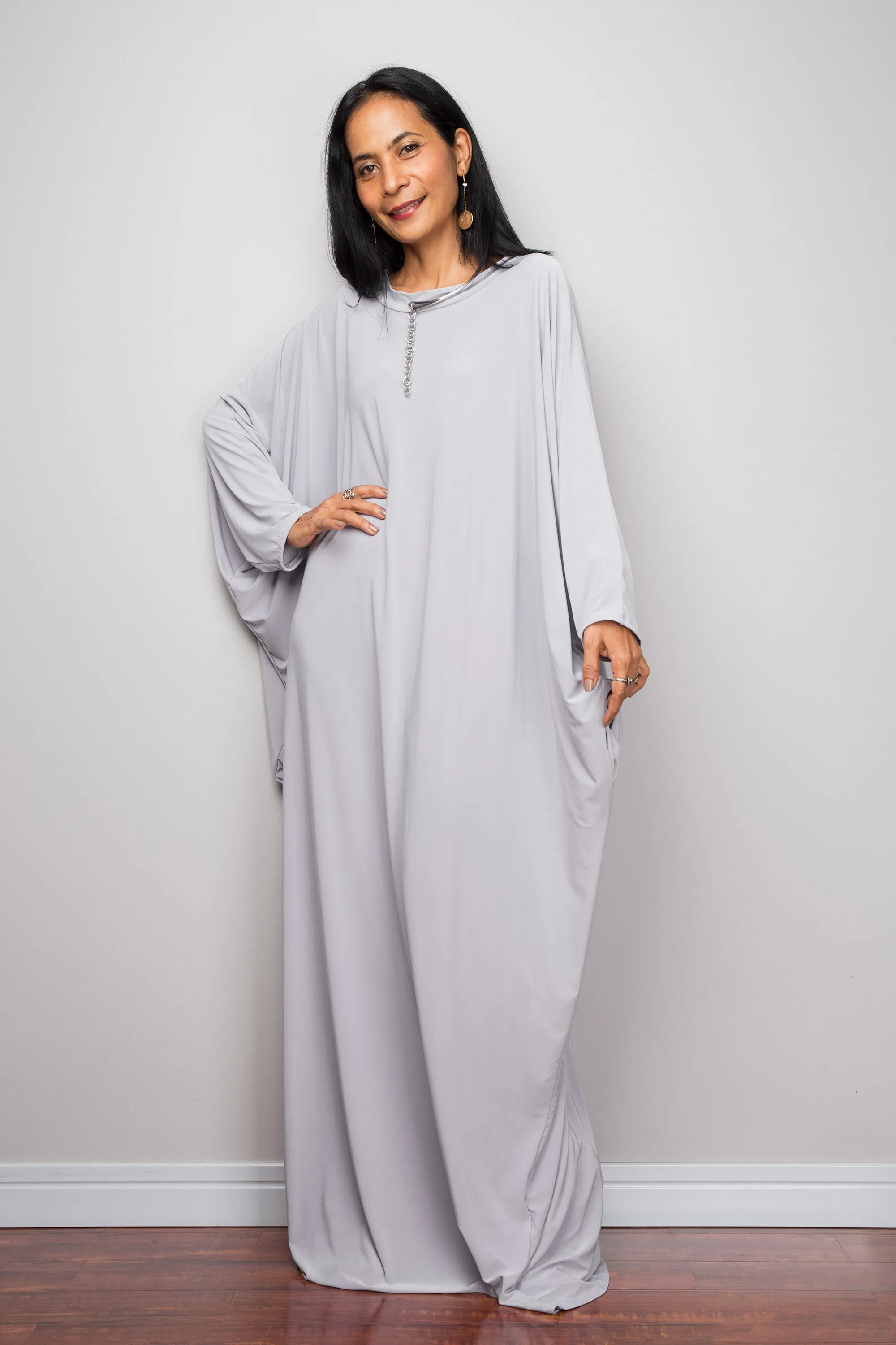 Light Grey Modest Kaftan Dress