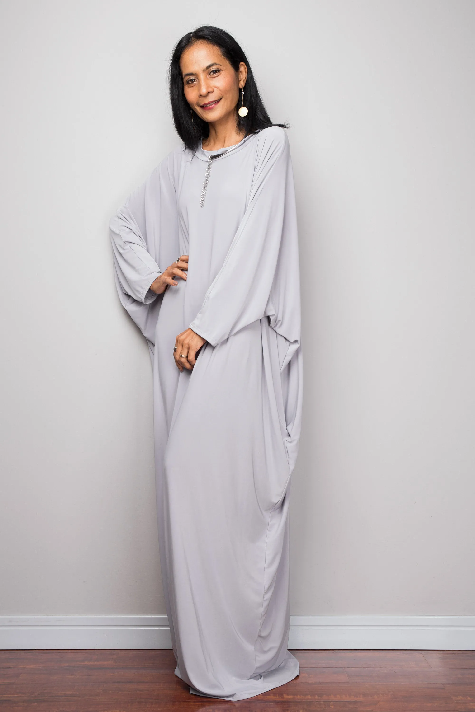 Light Grey Modest Kaftan Dress