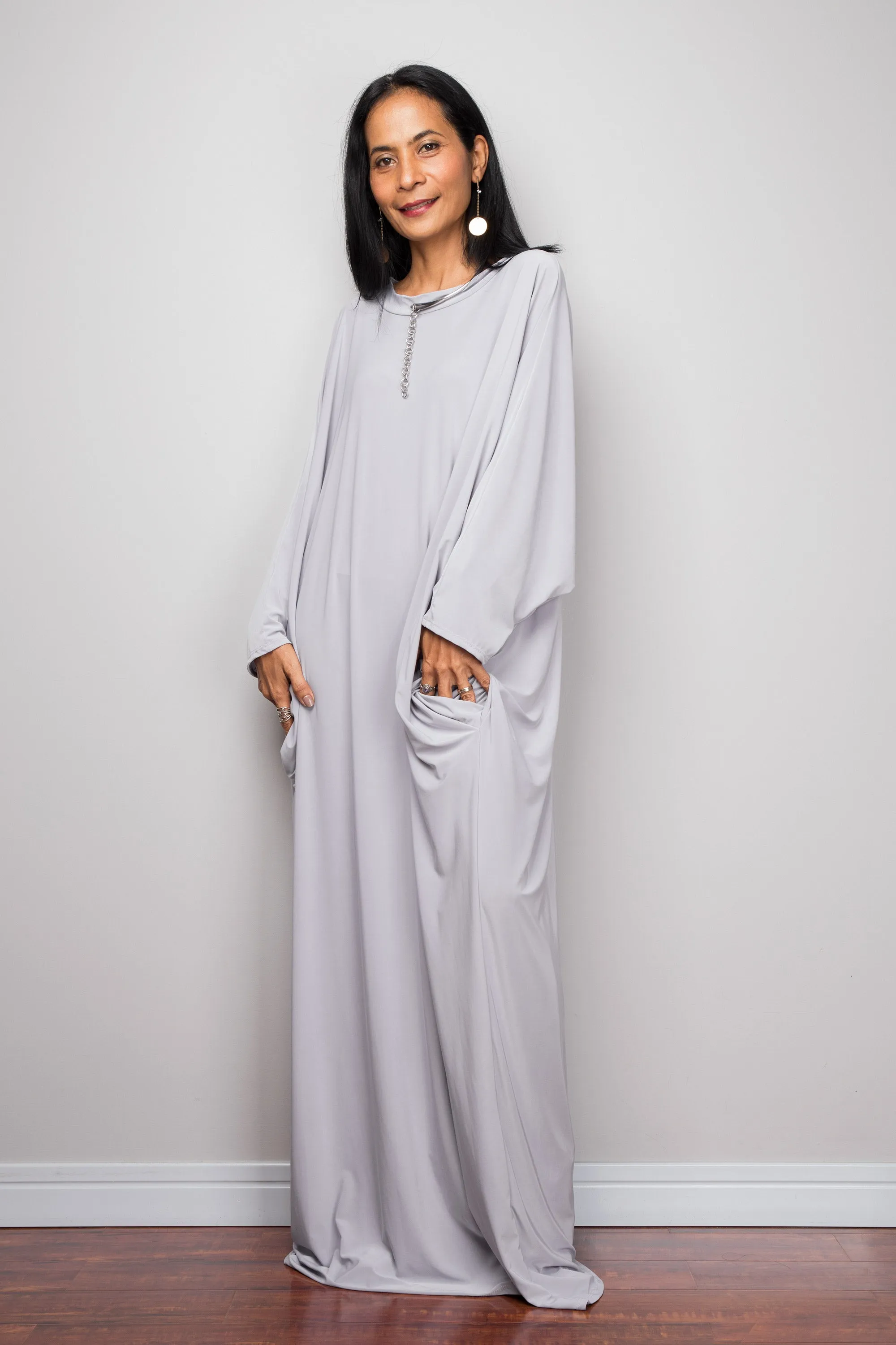 Light Grey Modest Kaftan Dress