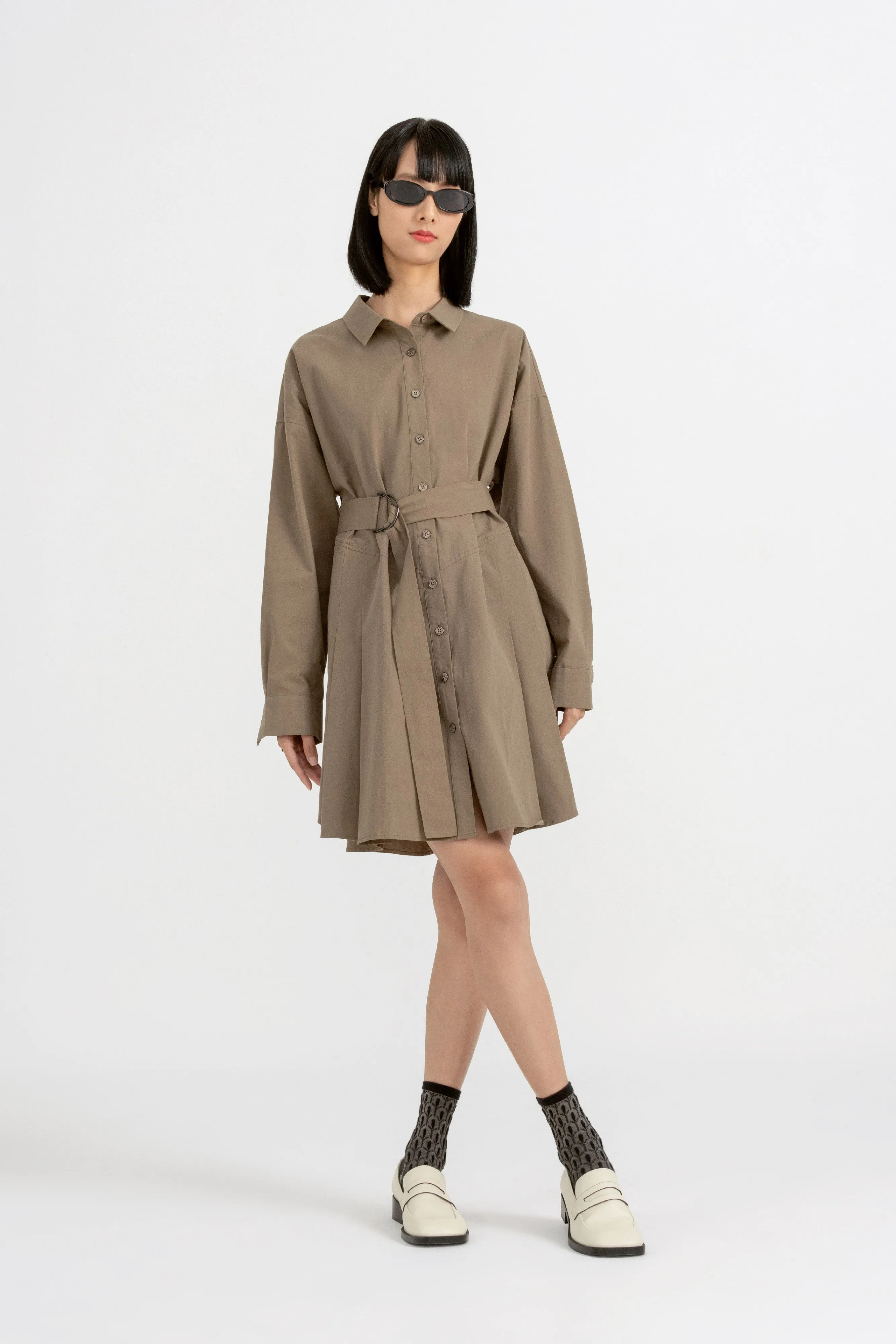 Maeve Button Down Shirt Dress in Olive Green