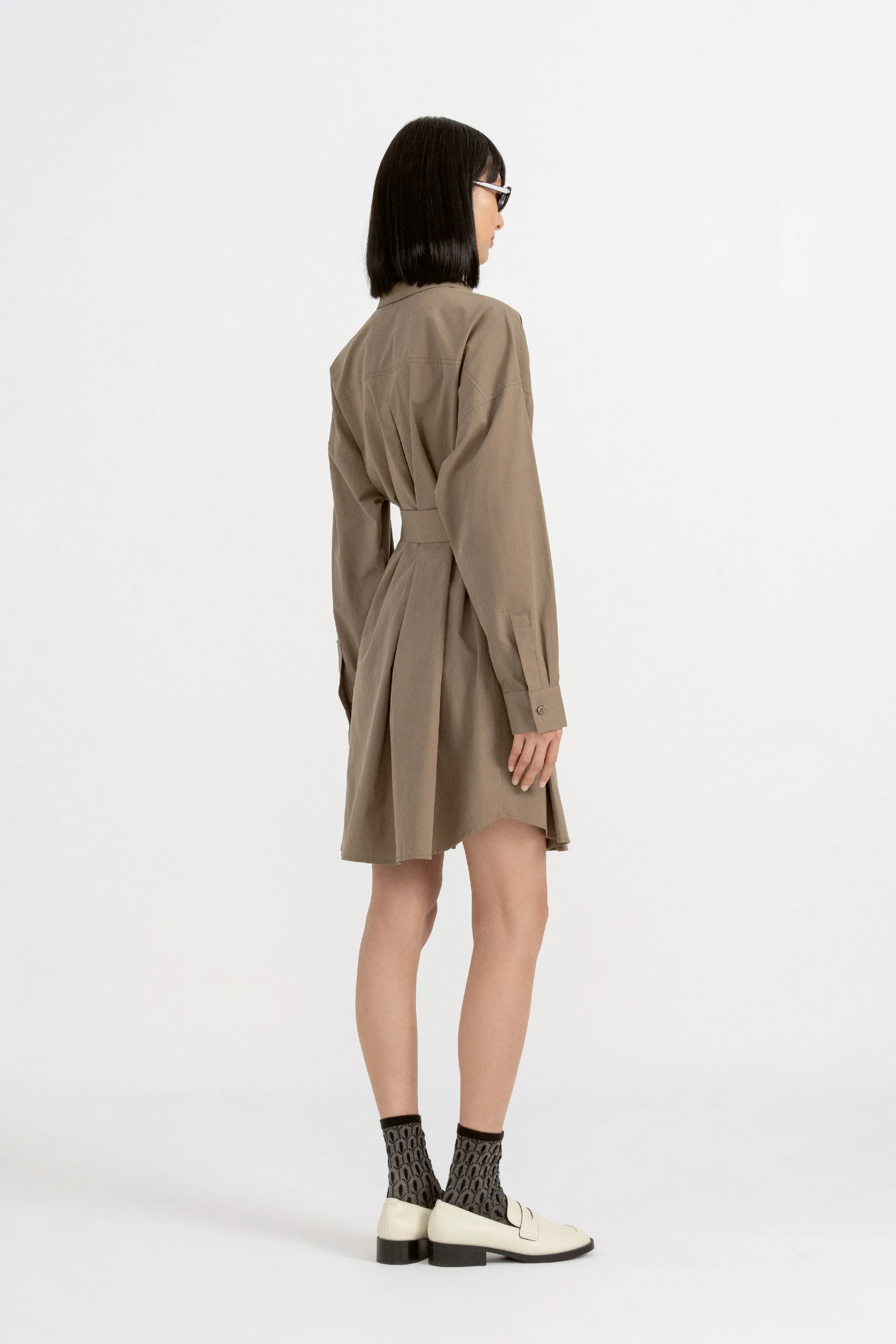 Maeve Button Down Shirt Dress in Olive Green