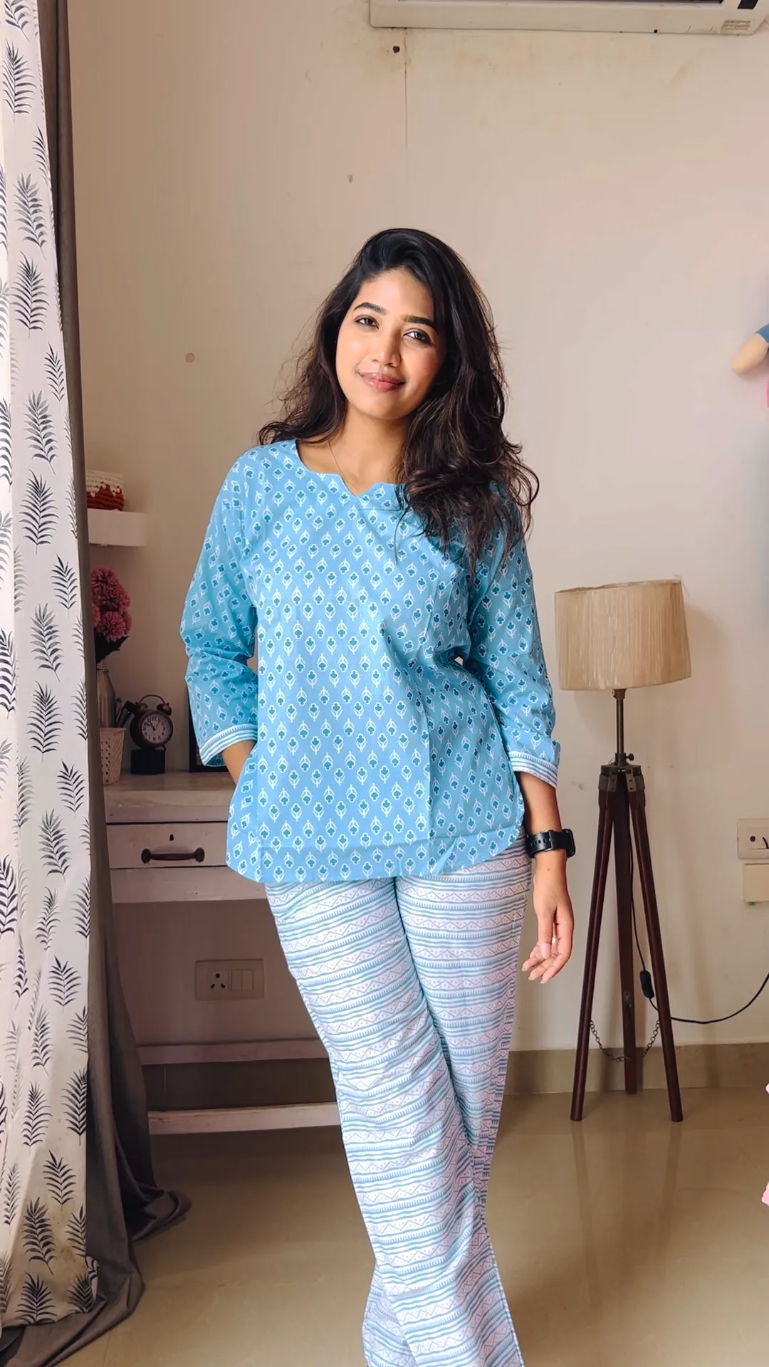 MANGAI Premium Cotton Printed Cambric Night Suits | Stylish Print's All Over | Top & Bottom Set | 3/4 Sleeve | Trendy Night Suits for Stylish Women's (CMNS)