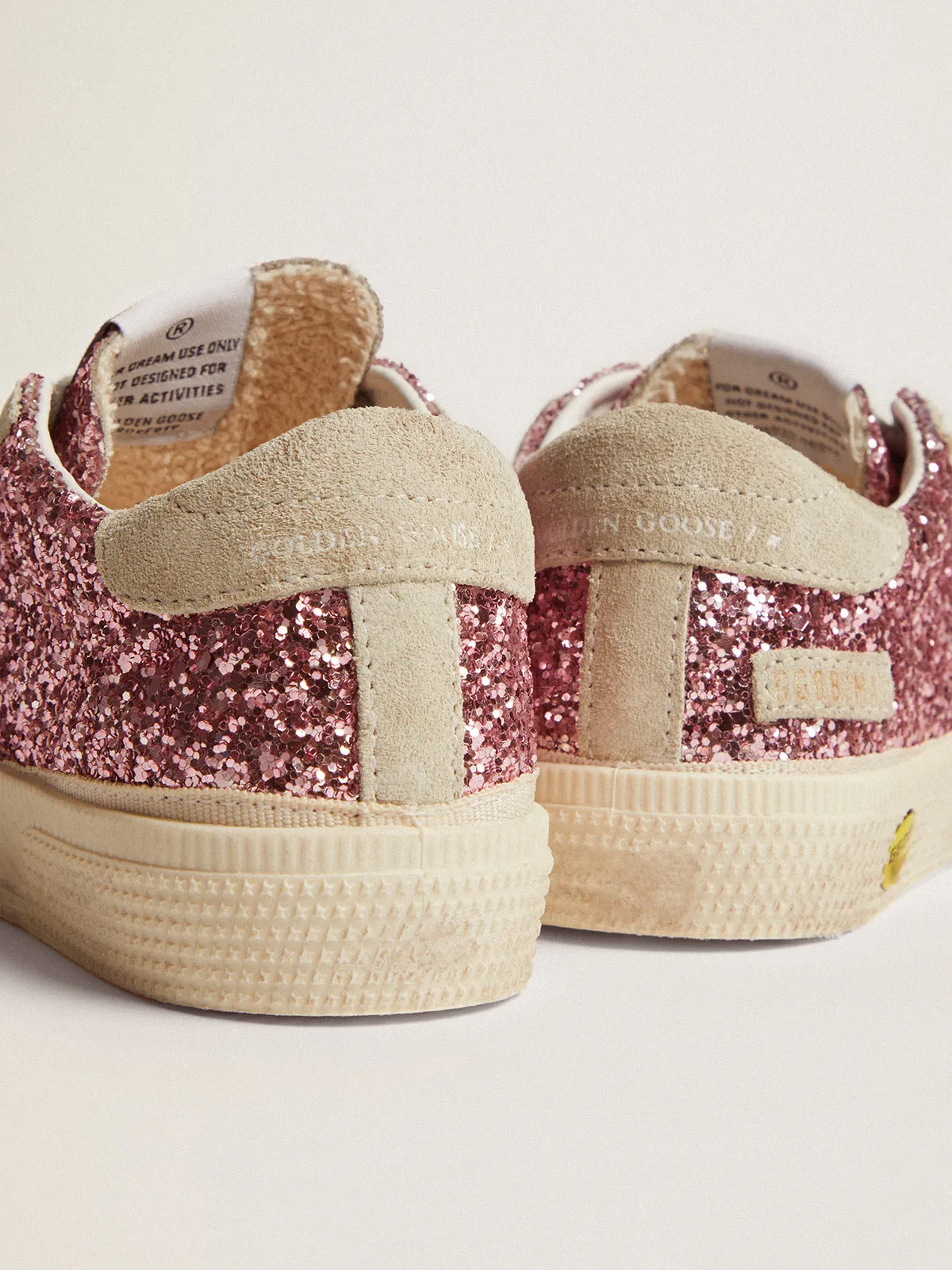 May sneakers in pink glitter with star and heel tab in ice-gray suede