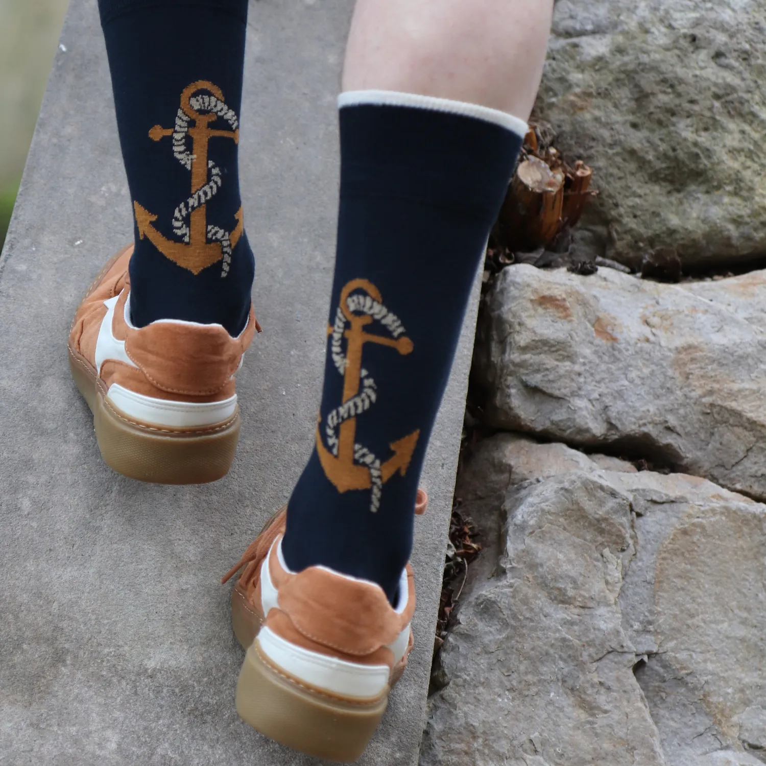 Men's Anchor & Striped Cotton Socks