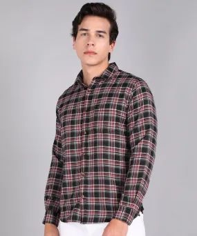 Men's Black Cotton Full Sleeve Slim Fit Casual Checkered Shirt