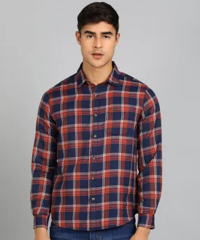 Men's Blue Cotton Full Sleeve Slim Fit Casual Checkered Shirt