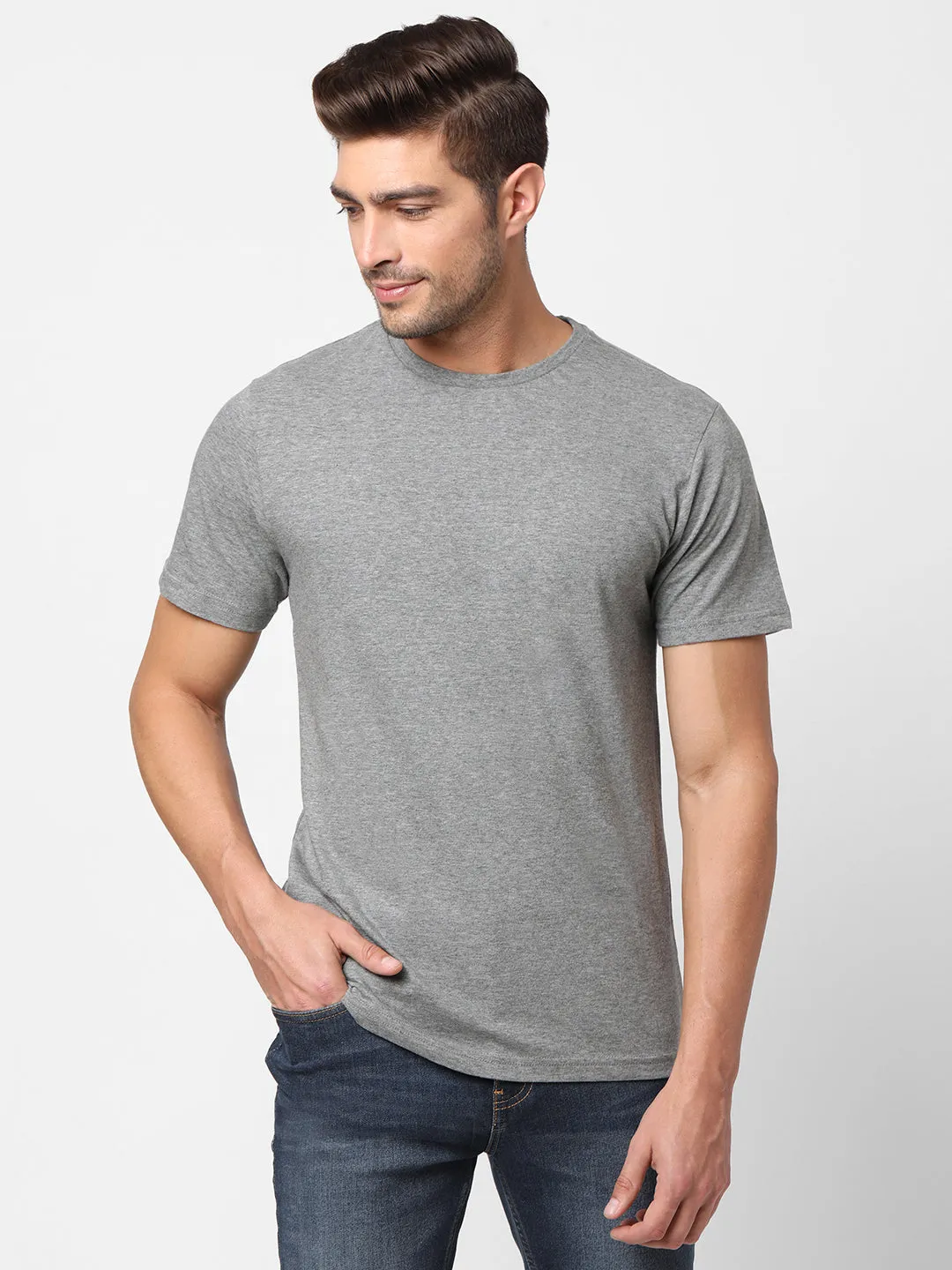 Men's Light Grey Cotton Regular Fit Tshirts