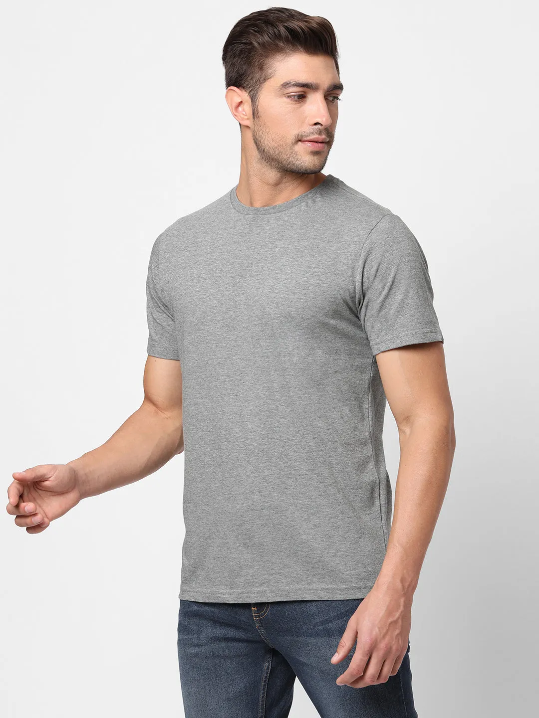 Men's Light Grey Cotton Regular Fit Tshirts