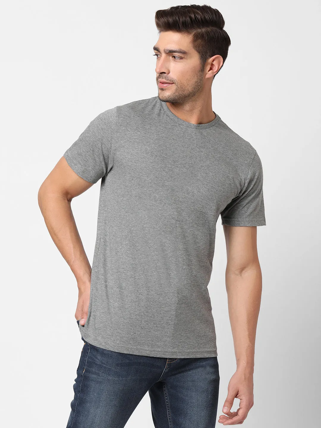 Men's Light Grey Cotton Regular Fit Tshirts