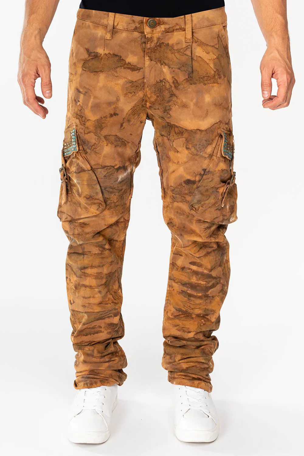 MENS PREDATOR CARGO PANTS WITH CRYSTALS IN MUD BROWN