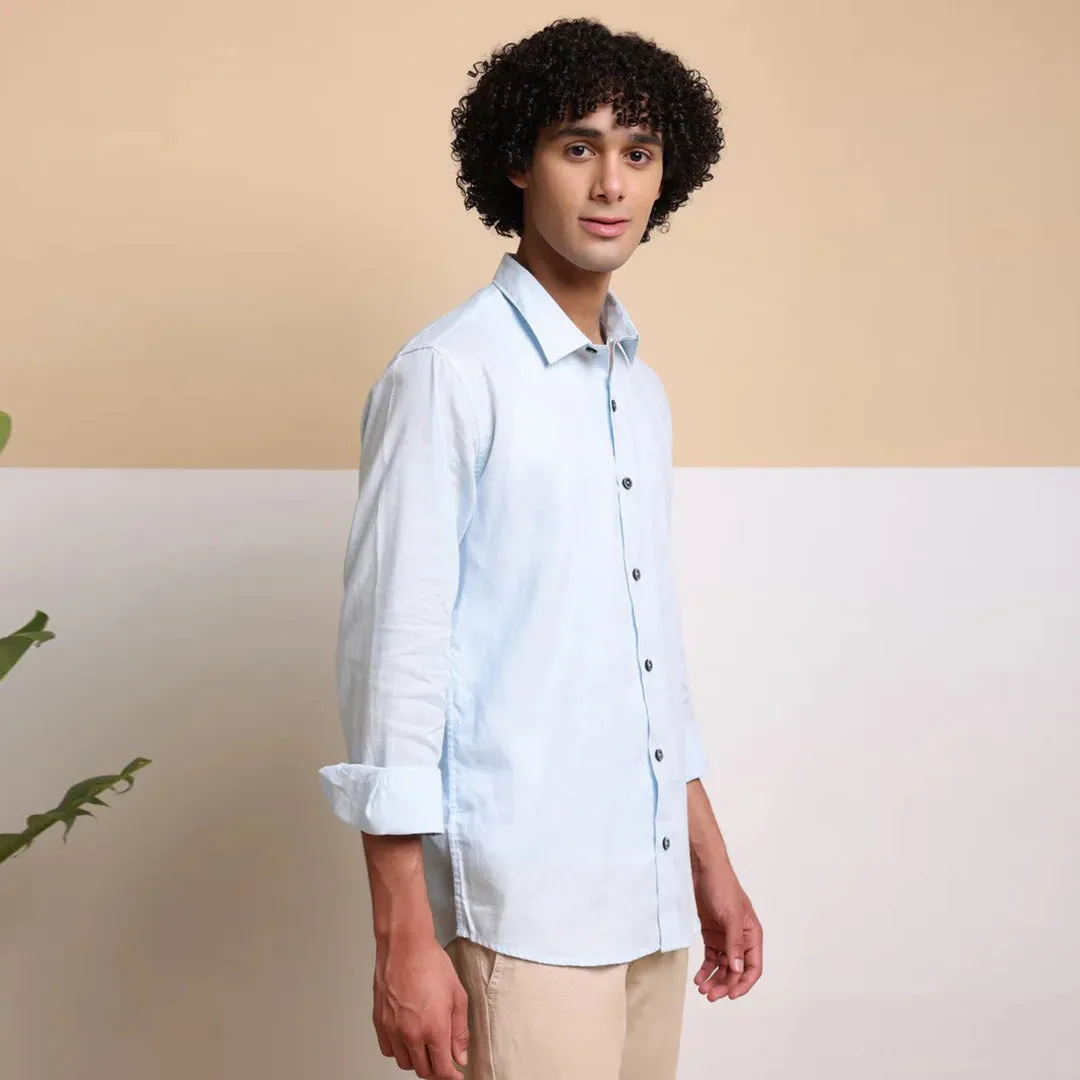 Men's Pure Linen Casual Shirt - Sky