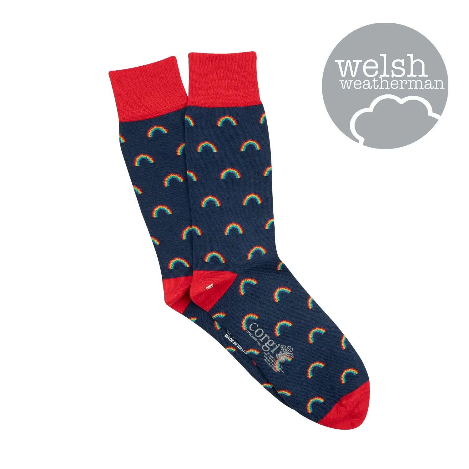 Men's Welsh Weatherman x Corgi Rainbow Cotton Socks