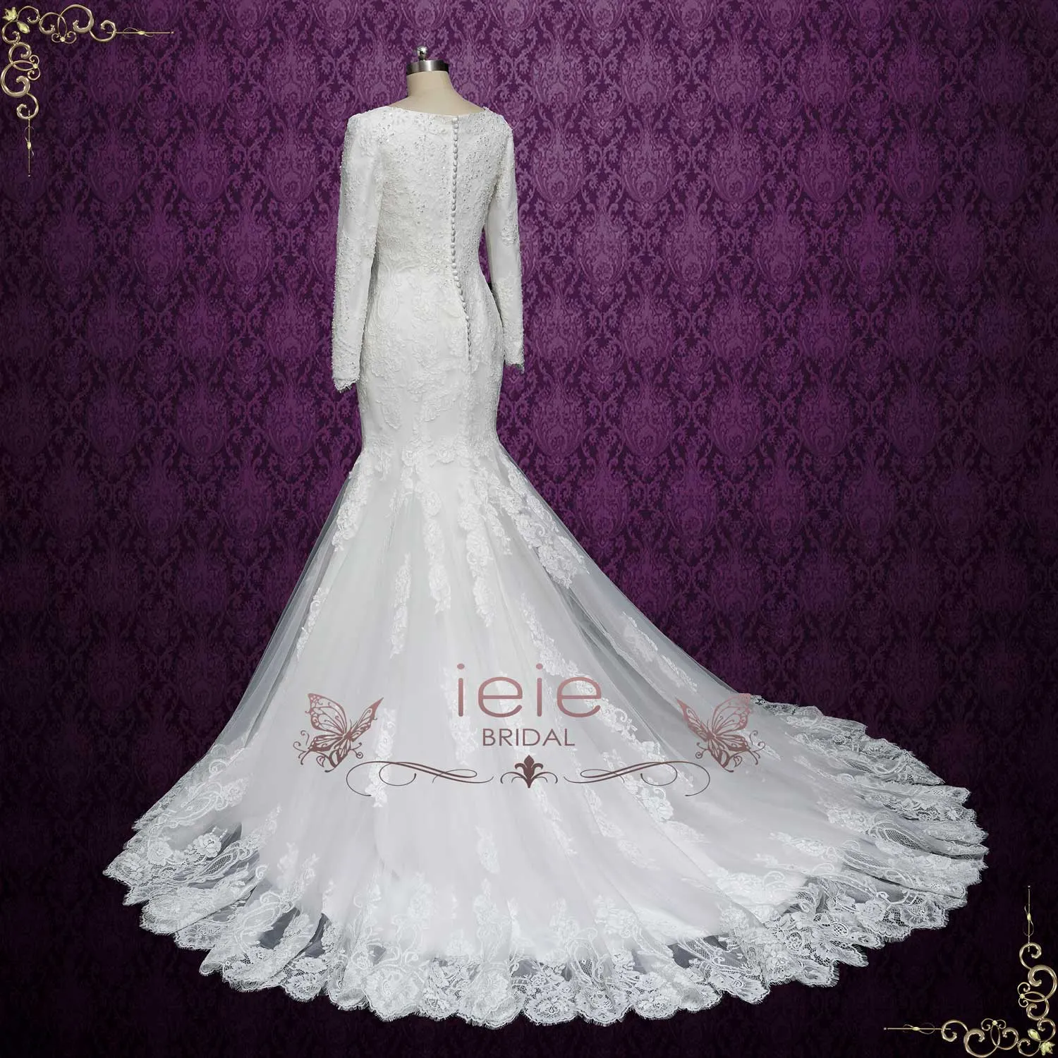 Modest Lace Wedding Dress with Long Sleeves ELLISiNA