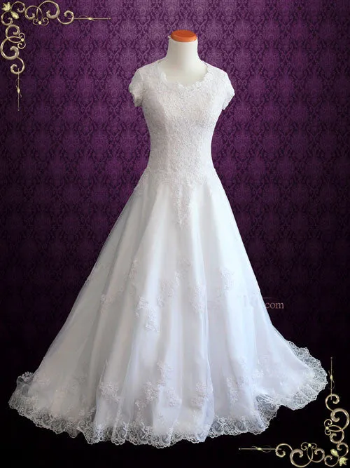 Modest Lace Wedding Dress With Short Sleeves | Adalia