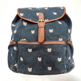 Mudd Blue Denim Owl Print Backpack, School Book Bag