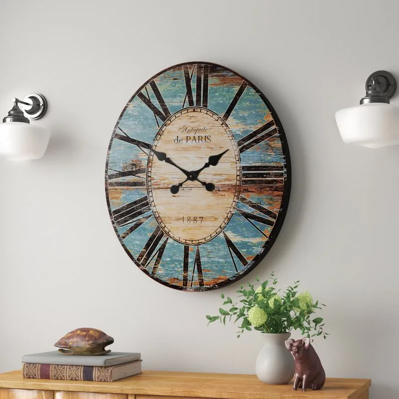 Nachi Oversized Oval Wood/Iron Vintage 24.25" Wall Clock