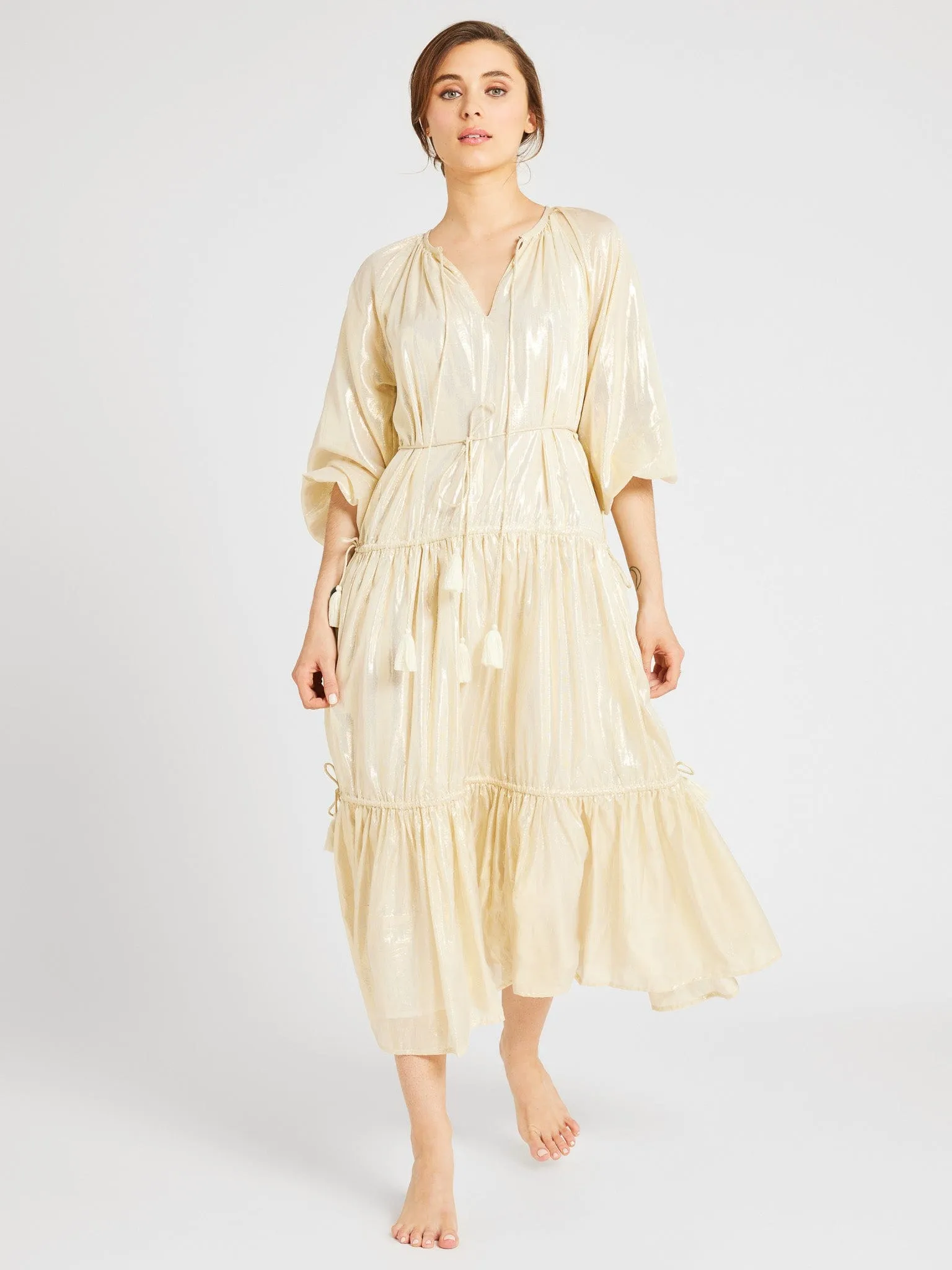 Natalia Dress in Gold Lamé