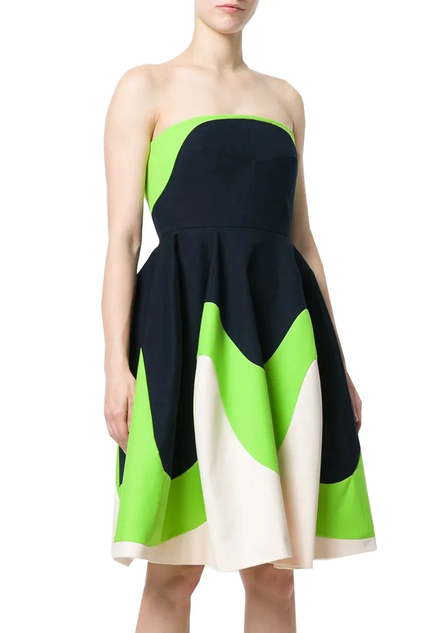 Navy Strapless Colour Block Flared Midi Dress