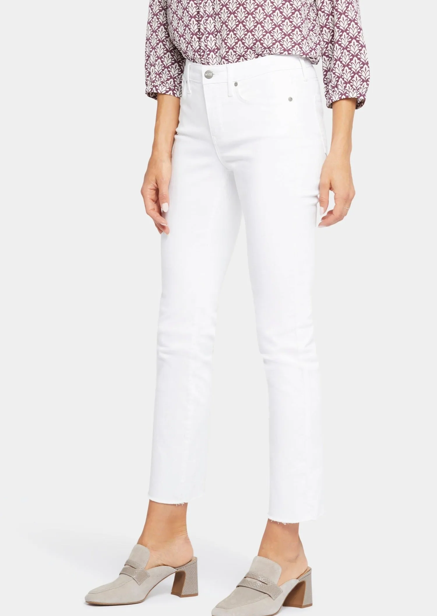 NYDJ - Sheri Slim Ankle Jeans With Frayed Hems - Optic White