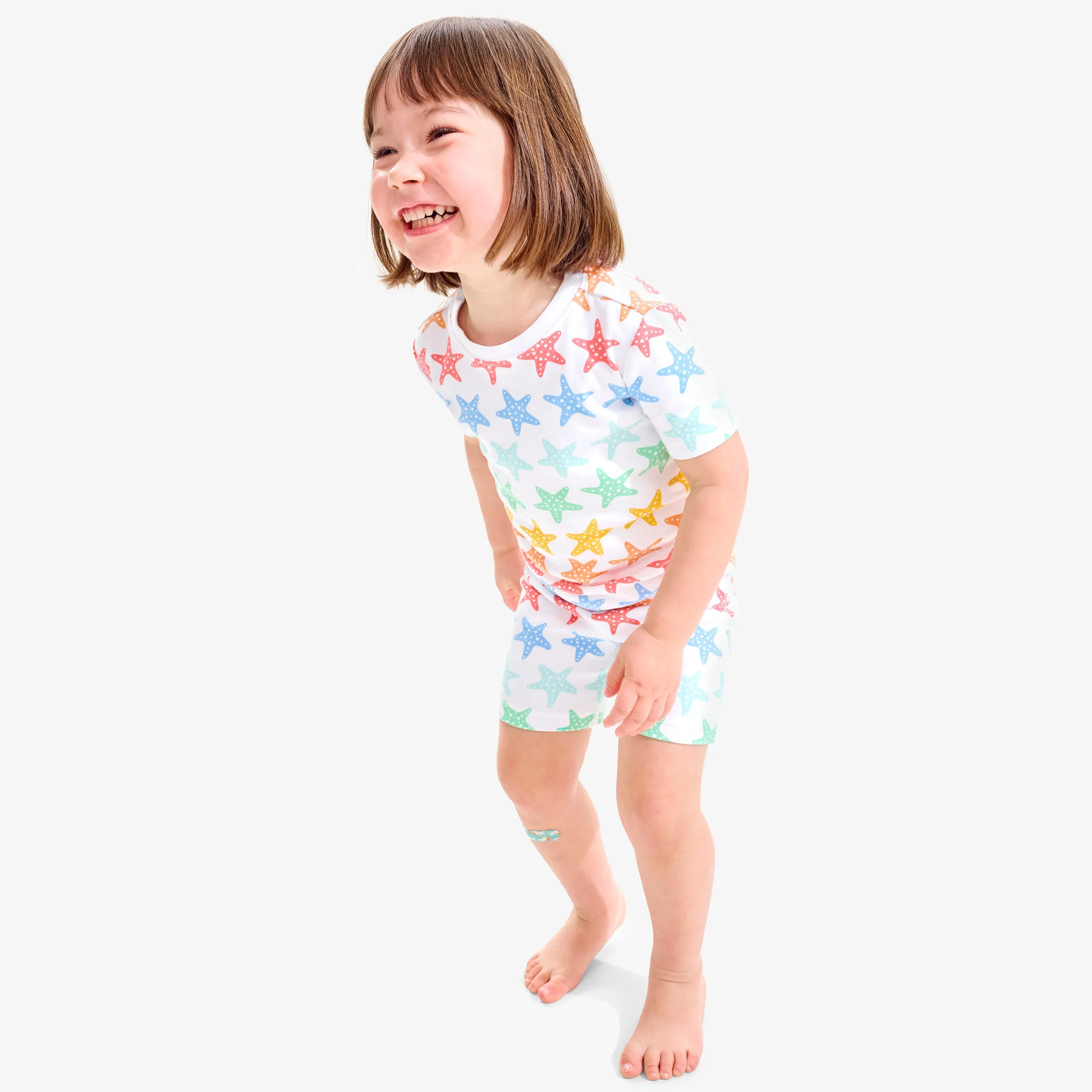 Organic short sleeve PJ top in rainbow starfish