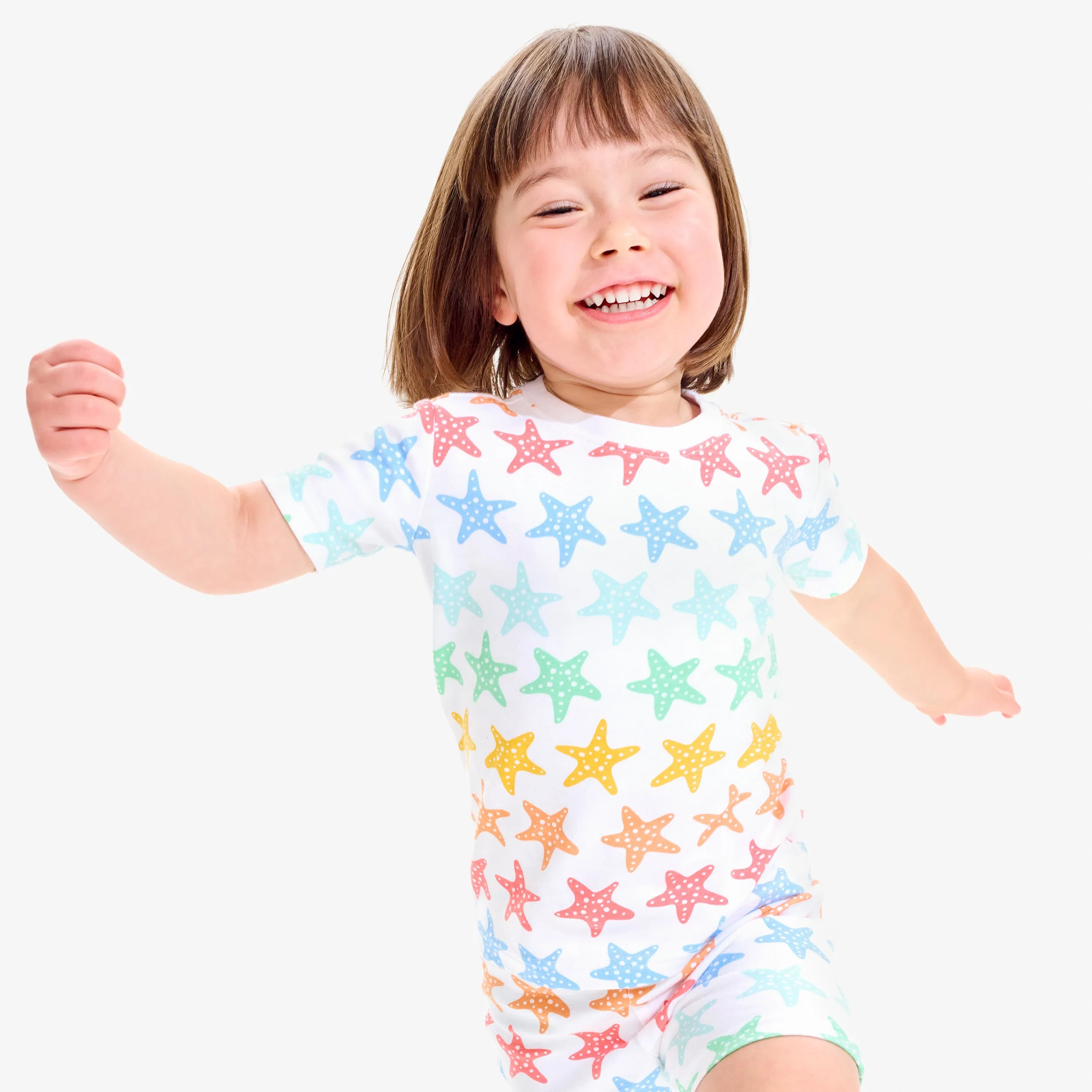 Organic short sleeve PJ top in rainbow starfish