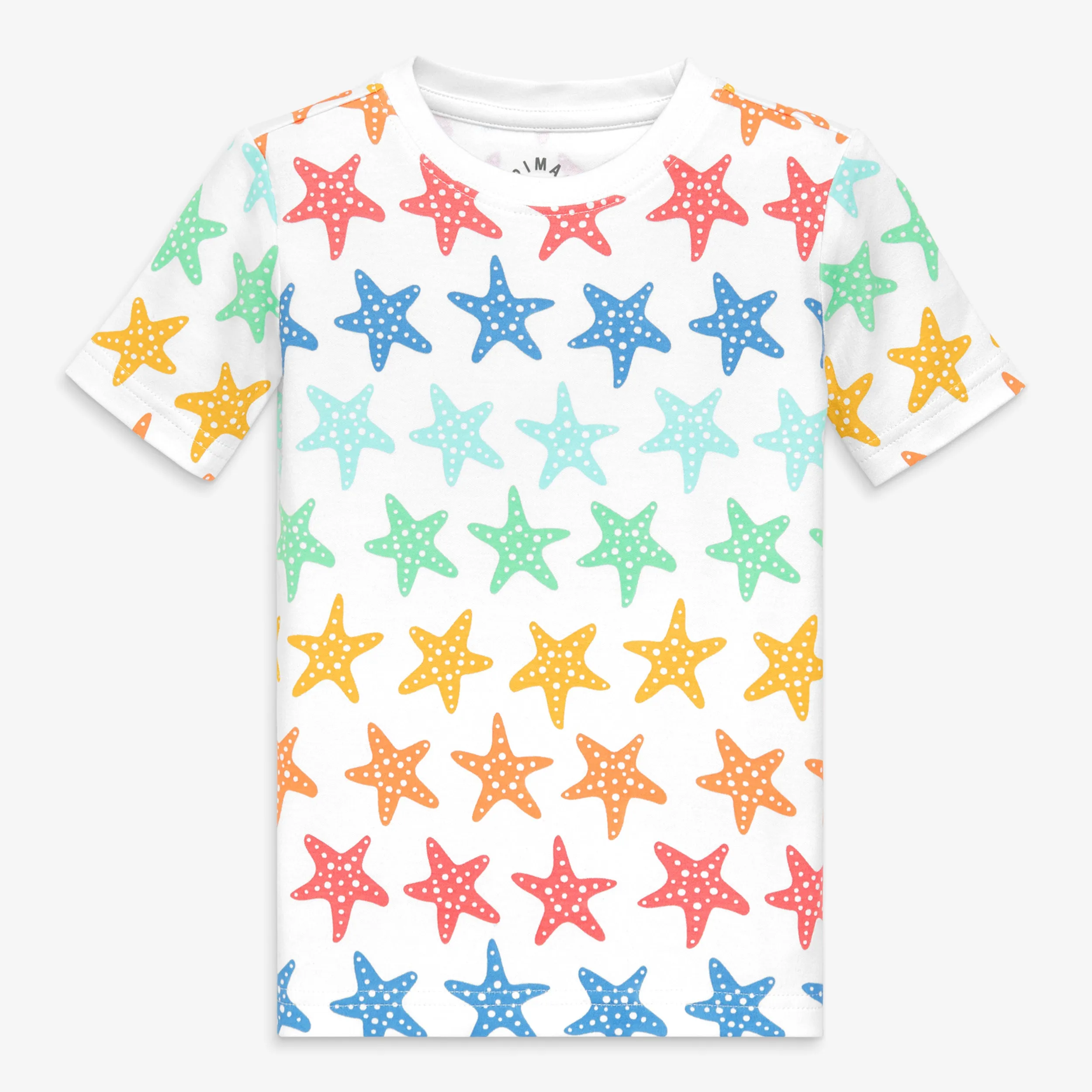 Organic short sleeve PJ top in rainbow starfish