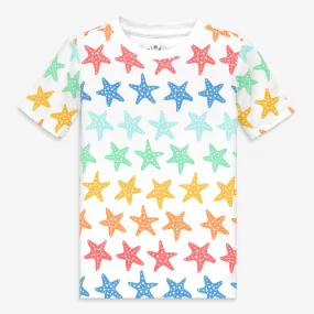 Organic short sleeve PJ top in rainbow starfish