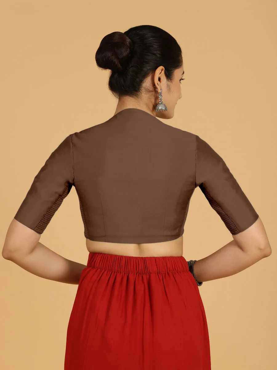 Pallavi x Rozaana | Elbow Sleeves Saree Blouse in Walnut Brown