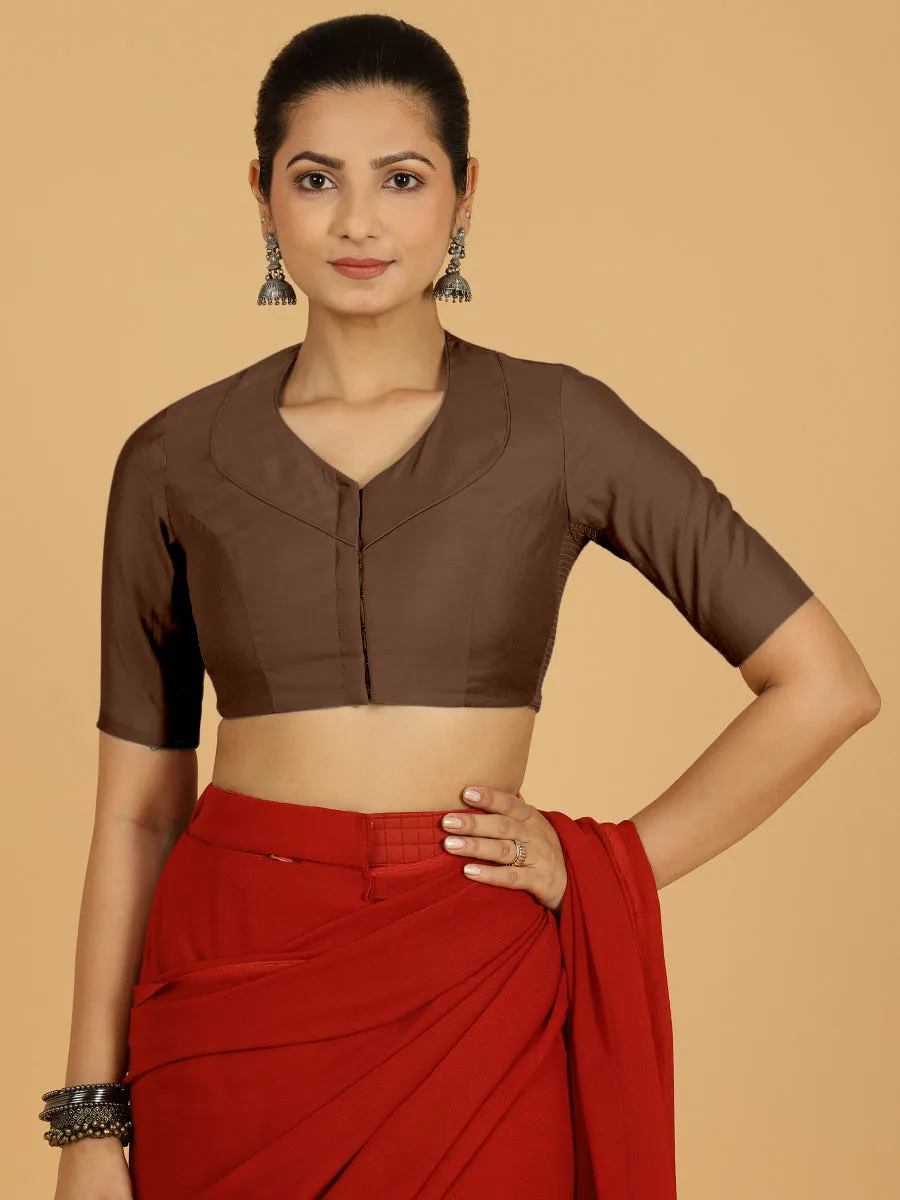 Pallavi x Rozaana | Elbow Sleeves Saree Blouse in Walnut Brown