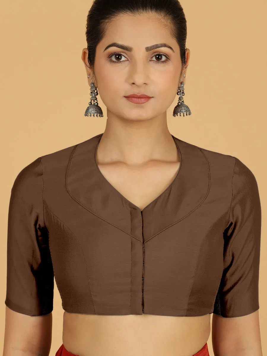 Pallavi x Rozaana | Elbow Sleeves Saree Blouse in Walnut Brown