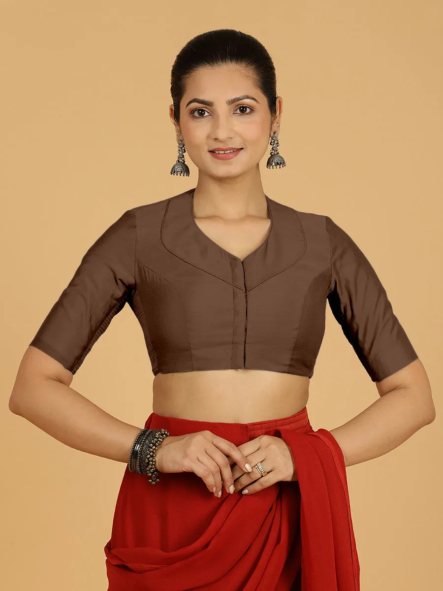 Pallavi x Rozaana | Elbow Sleeves Saree Blouse in Walnut Brown