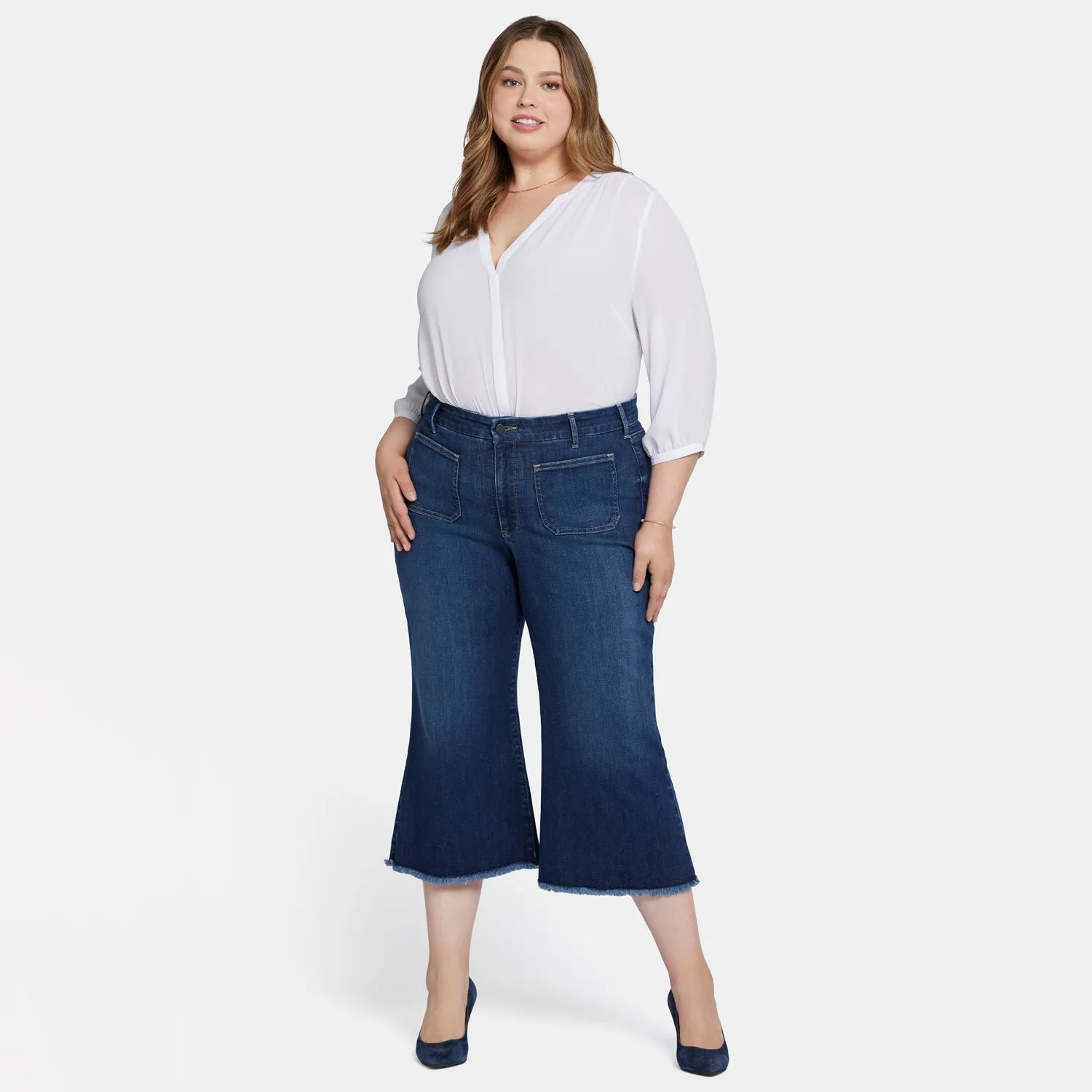 Patchie Wide Leg Capri Jeans In Plus Size - Fanciful