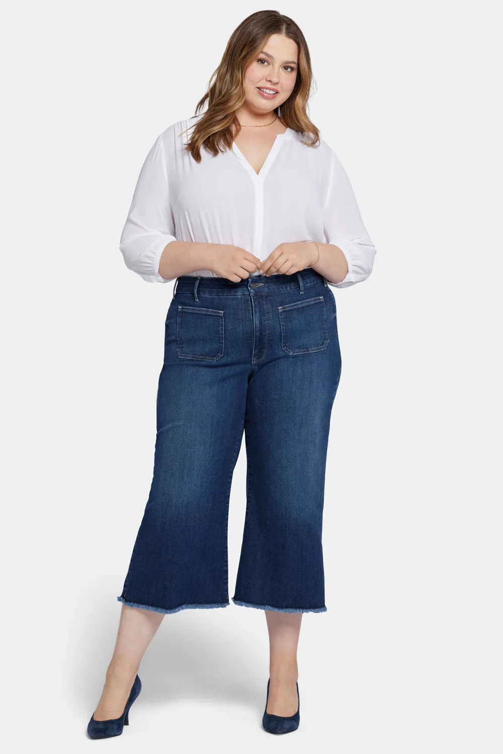 Patchie Wide Leg Capri Jeans In Plus Size - Fanciful