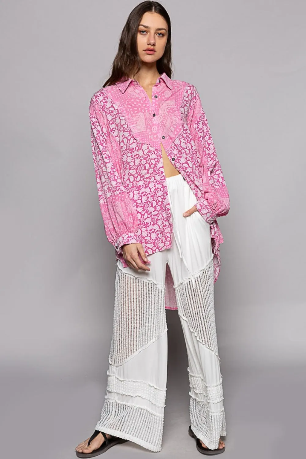 Pink Paisley Button Down Long Sleeve Print Shirt