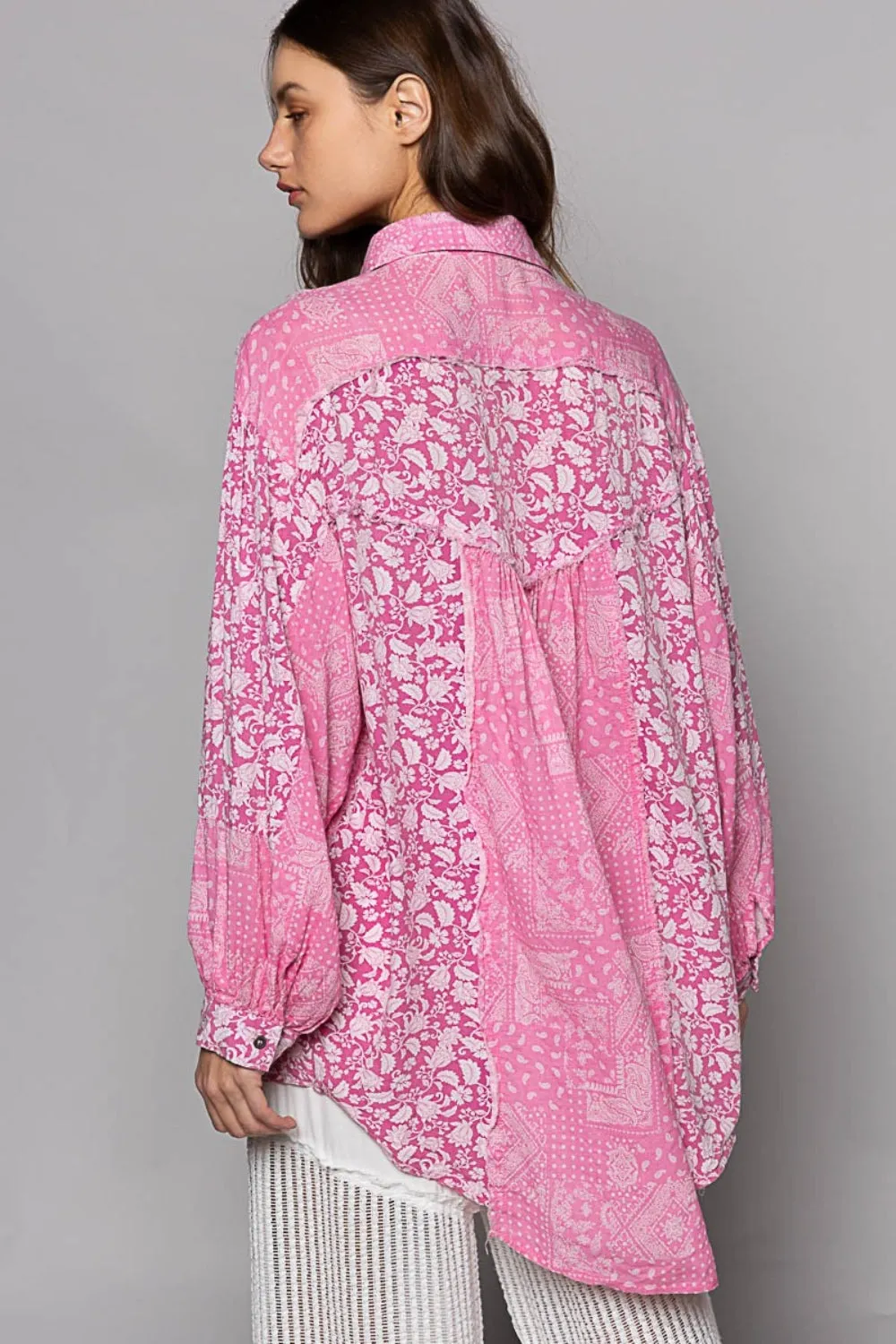 Pink Paisley Button Down Long Sleeve Print Shirt