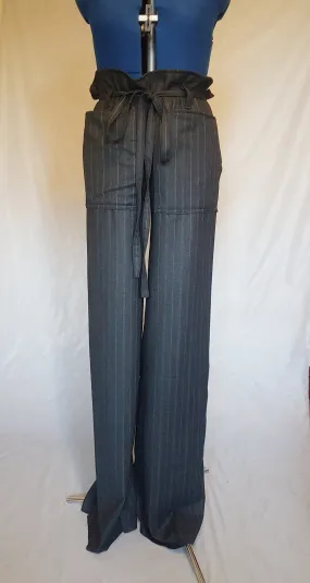 Pinstripe Grey Wide Leg Retro Trousers Pockets